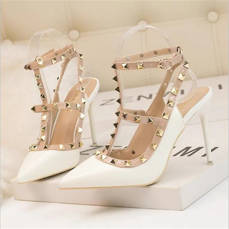 Women's Fashion Buckle Studded Stiletto Sandals Summer Heels