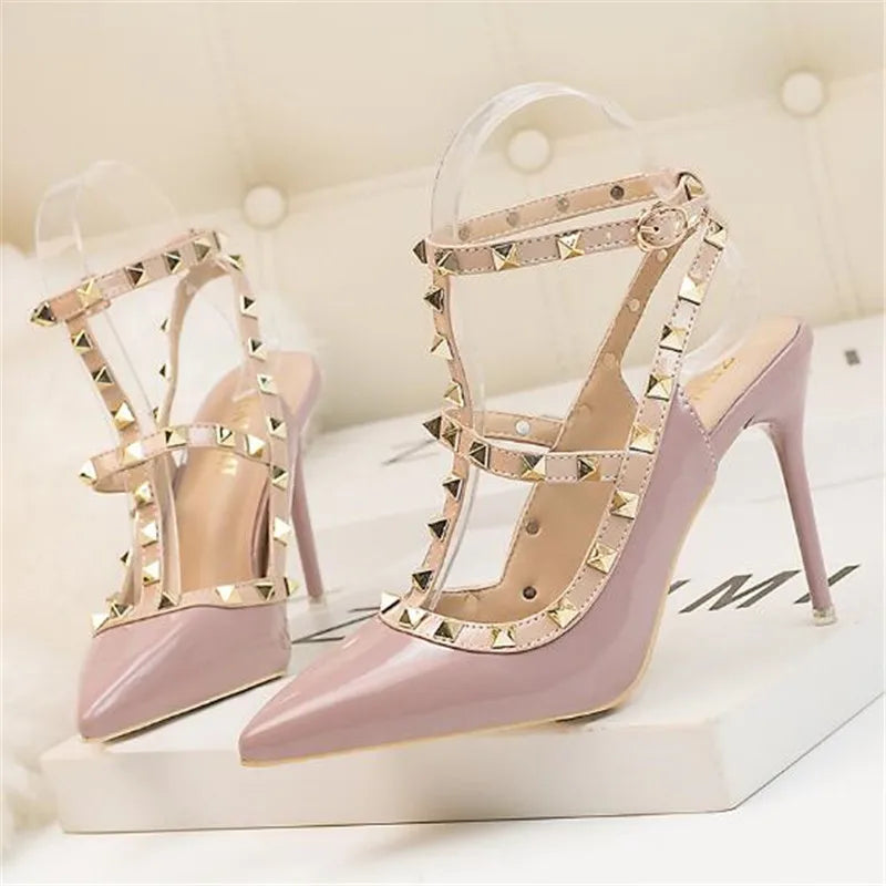 Women's Fashion Buckle Studded Stiletto Sandals Summer Heels