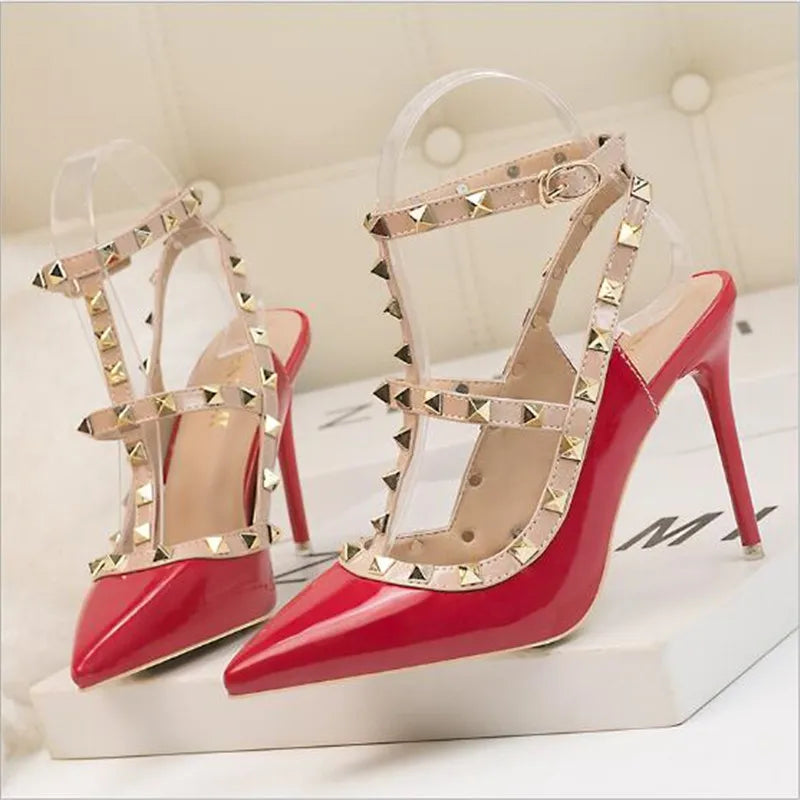 Women's Fashion Buckle Studded Stiletto Sandals Summer Heels
