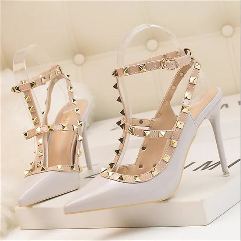 Women's Fashion Buckle Studded Stiletto Sandals Summer Heels